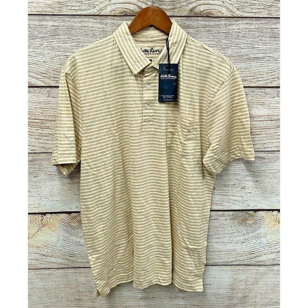 North River Polo Shirt Mens Size XL Semolina Striped Knit Polo Shirt New